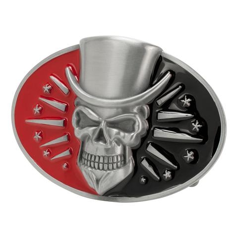 Lucky 13 SKULL & TOP HAT (Red & Black) 4.5"x3.5" Metal Belt Buckle (LARGE)