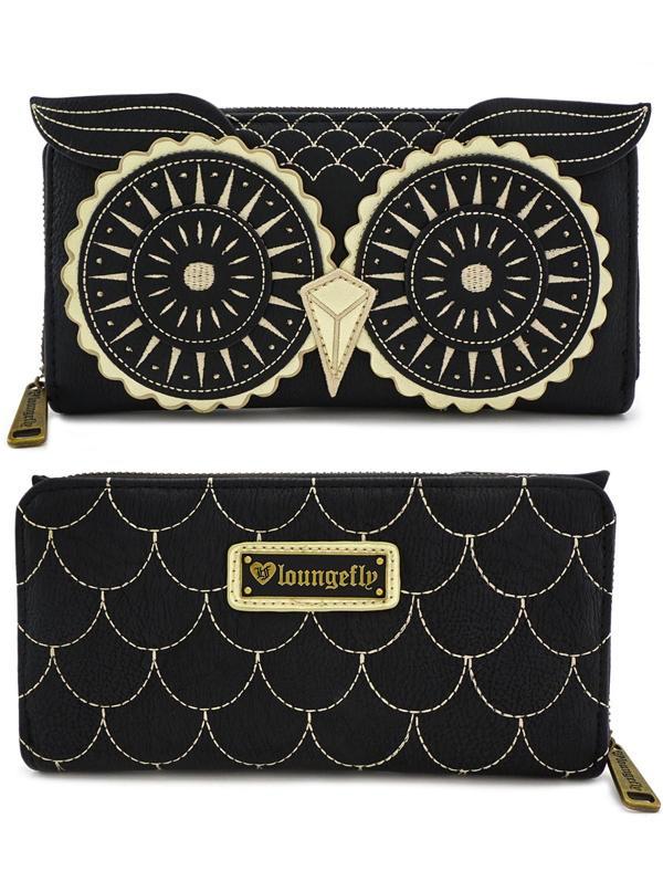 Loungefly RETRO OWL (Black & Gold) 4"x8" Faux Leather Zip-Around Wallet