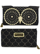 Loungefly RETRO OWL (Black & Gold) 4"x8" Faux Leather Zip-Around Wallet